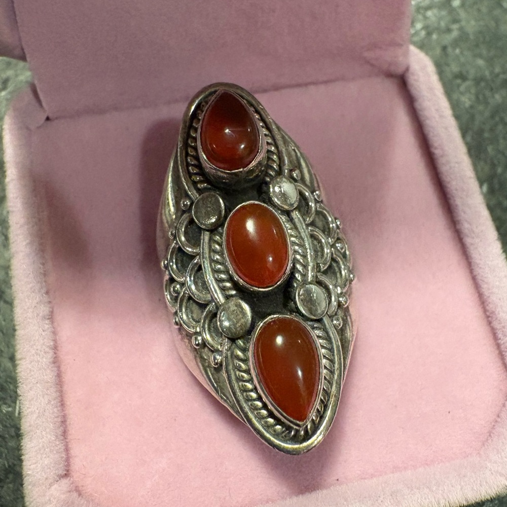 Sterling Silver and Red Stone Ring